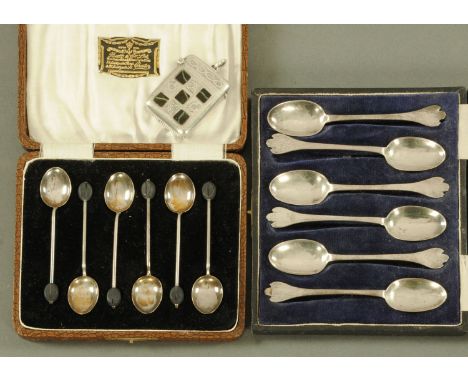 Six silver coffee spoons, Birmingham 1922 maker William Hair Haseler together with six silver coffee bean spoons and an EPNS 