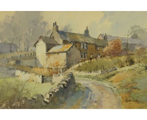 George Busby FRSA (British 1926-2005), watercolour, "Farm Near Hutton Roof".   18.5 cm x 27.5 cm, signed, dated '00 and with 