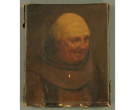 A Victorian portrait of a monk in brown cassock, oil on canvas, inscribed in ink on stretcher verso "painted from life 1871",