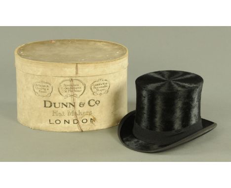A gentleman's brushed felt top hat, the watered silk interior with applied printed stencil for "Extra Quality, West End Style