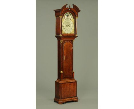 A fine and rare astronomical oak and mahogany longcase clock by Edward Harriman Workington circa 1760-1770, with broken arch 