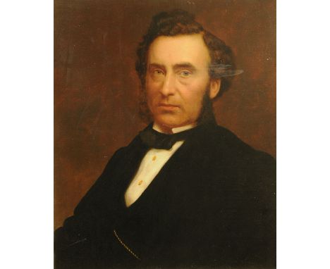 19th century English School, three quarter length portrait of a distinguished gentleman, oil on canvas laid on board.  60 cm 