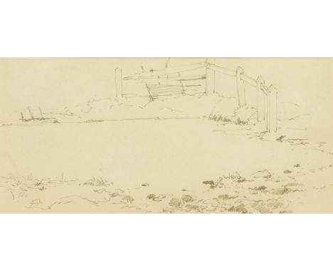 Benjamin Williams Leader R.A. (British 1831-1923), "A Wooden Fence at The Waters Edge", pencil sketch.  11.5 cm x 24 cm, Fros