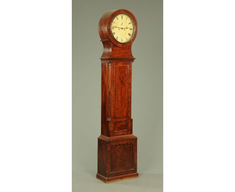 A Regency mahogany longcase clock with movement by James Doig Edinburgh, with circular hood enclosing the eight day striking 