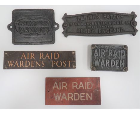 Three Various WW2 ARP Wardens' Signs consisting 8 x 2 inch, brown painted alloy with cream lettering "Air Raid Wardens Post" 