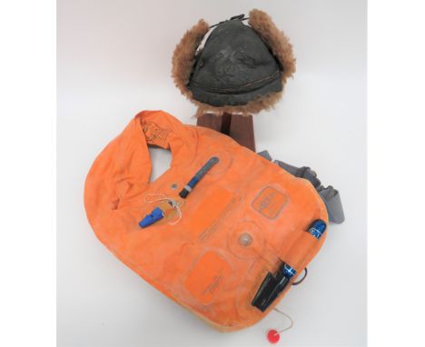 Post War Mae West and Fur Caporange, pull over the head life jacket.  Stamped label marked "Type 50N" with first inspection d