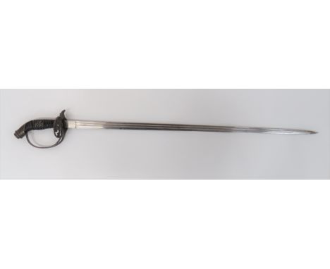 Imperial German 1889 Prussian Officer’s Sword31 1/2 inch, single edged blade.  Narrow, double fullers.  Forte with double, sq