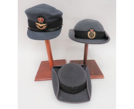 Small Selection of Women's RAF Hatsconsisting post 1953, WRAF Officer's cap.  Black mohair and bullion embroidery, QC cap bad