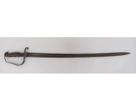 Unusual Far East Sword30 1/2 inch, single edged, slightly curved blade.  Wide fuller with narrow rear fuller (possibly Europe