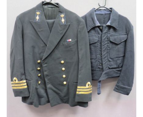 Royal Netherlands Navy Officer's Tunic and Trousersblack fabric, double breasted, open collar tunic.  Collar with bullion emb