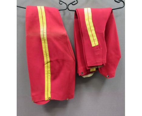 Two Pairs of Pre WW1 11th Hussars Breechesfine woollen, scarlet breeches with two yellow braid and central red side lines.  R