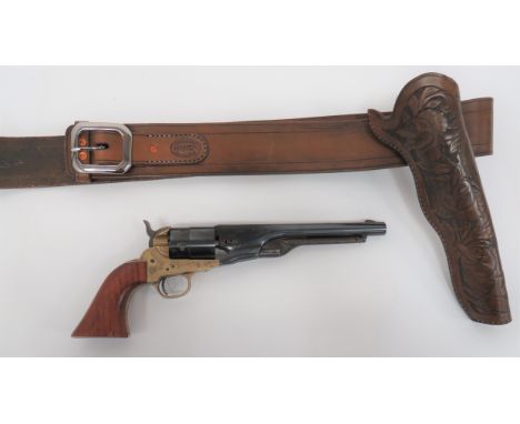 Deactivated Western Army 1860 Modern Percussion Revolver9 mm, 8 inch, blued barrel with maker's details.  Lower loading rod. 