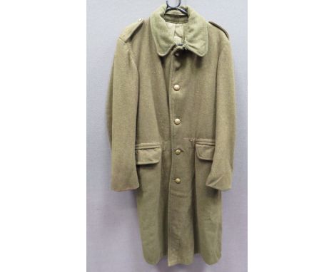 WW1 Pattern Army Single Breasted Greatcoatkhaki woollen, single breasted greatcoat.  Large, turnover collar.  Lower, hidden p