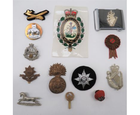 Infantry and Cavalry Badgescap badges include bi-metal, Vic crown East Lancashire (lugs) ... Brass Worcestershire ... Brass G