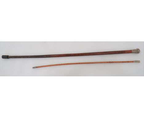 Queens Regiment Walking Stickbrown, polished wooden stick.  White metal, bulbous top with floral scroll decoration and "The Q