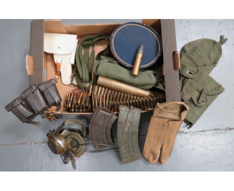 Varied Selection of Military Equipmentincluding 2 x green webbing, 1958 pattern holsters ... WW2 German, leather, triple ammu