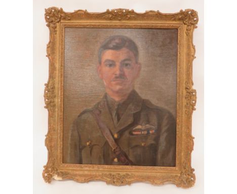Oil On Board Painting of a RFC Officer With AFChead and shoulder portrait showing a Royal Flying Corps pilot in khaki service