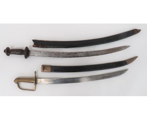 Two Various Swordsconsisting continental short sword.  23 1/2 inch, single edged, slightly curved blade.  Back edge with fain