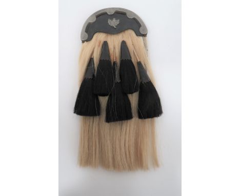 Vintage Scottish Military Pattern Sporranwhite horsehair sporran with five black, horsehair tassels, all with black leather, 