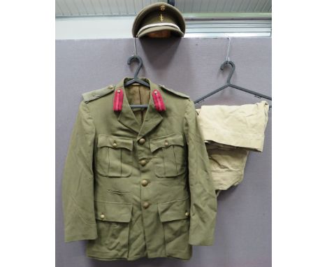 WW2 Royal Army Medical Corps Service Dress Tunickhaki, single breasted, open collar tunic.  Collar with Staff Officer collar 