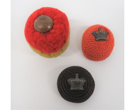 Victorian Rifles Officer's Busby Cord Bossesconsisting oval, red cord boss with central blackened Victorian crown ... Circula