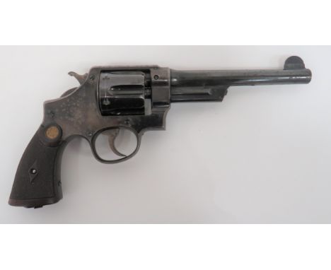 Scarce Deactivated British Issue WW1 Period Smith & Wesson Revolver.455 cal, 6 1/2 inch, blued barrel marked "Smith & Wesson 