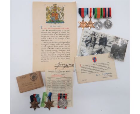 Two WW2 Medal Groups and Ephemeraconsisting 1939-45 Star, France & Germany Star, Defence medal, 1939-45 War medal.  Mounted a
