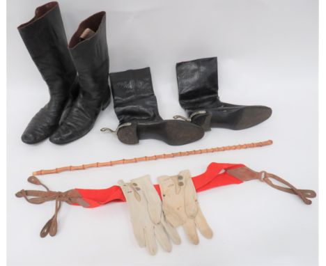 Small Selection of Various Equipmentconsisting pair of black leather, mess dress boots, complete with white metal spurs ... S