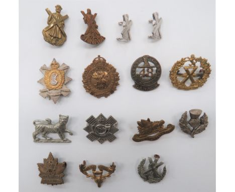 Canadian Scottish Collar Badgesincluding white metal, KC Highland Light Infantry ... Darkened, 48th Highlanders ... Brass, KC