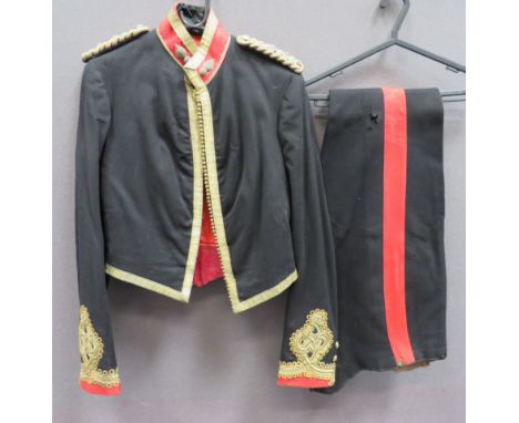 Victorian Royal Artillery Officer's Mess Uniform consisting black melton, short shell jacket. &nbsp;High scarlet collar with 