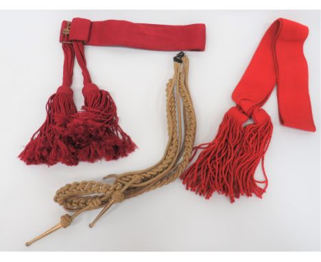 Small Selection of Various Equipmentconsisting Officer's, maroon waist belt with hidden side buckle.  Two hanging tassels ...