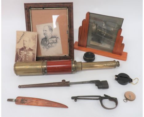 Late 19th Century Telescope and Various Itemsbrass and wood body.  Two extensions.  The top one marked "Dolland. Day Or Night