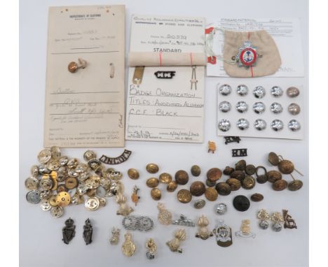 Sealed Pattern Items and Various Buttonsincluding sealed pattern, chrome and enamel, QC Defence Fire Service cap badge ... Se
