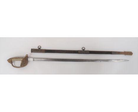 Post 1901 Royal Navy Officer's Sword31 3/4 inch, single edged blade with wide fuller.  Etched foliage panels, crowned anchor 