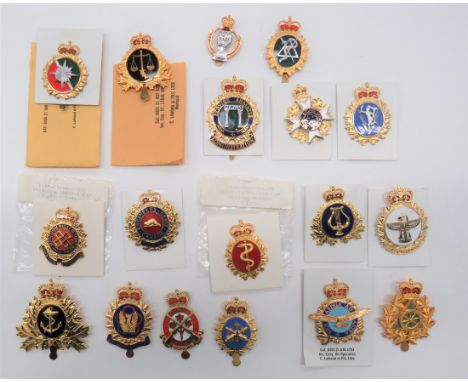 Post 1953 Canadian Cap Badgesconsisting gilt and enamel, KC examples for Administration ... Intelligence ... Logistic ... Eng