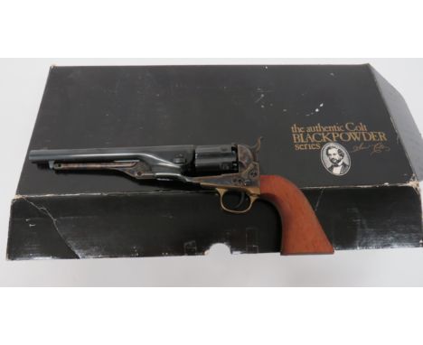Deactivated Colt Model 1860 Army 3rd Generation Revolver.44 cal, 8 inch, blued barrel.  The top marked "Address Col Saml Colt
