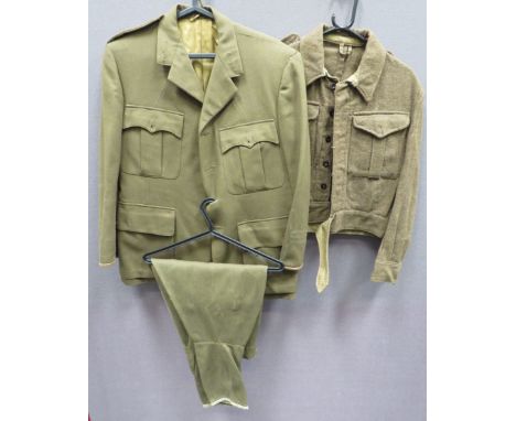 Officer's Service Dress Tunic and Khaki Breechesconsisting khaki material, single breasted, open collar tunic.  Pleated chest