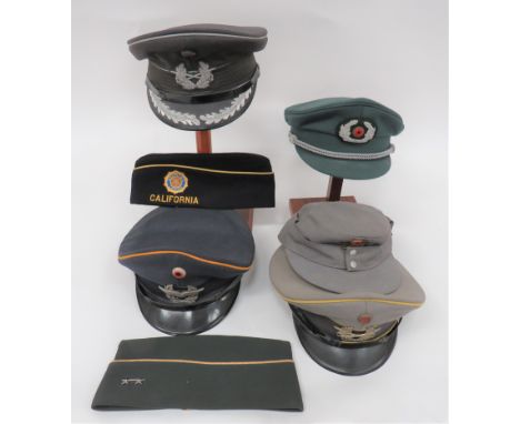 Selection of Various Hatsconsisting American green garrison cap with gilt piping ... American Legion California, blue garriso