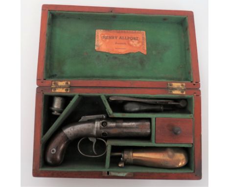 Mid 19th Century "Allen & Wheelock" Percussion Pepperbox Revolver.31 cal, 2 3/4 inch, five shot cylinder barrel marked "Allen