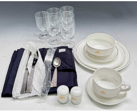 Royal Doulton for British Airways china dinner set, decorated with a gilt Royal coat of arms, Atkinson for British Airways cu
