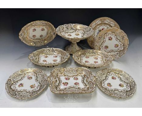 A Victorian Davenport dessert service, pierced decoration to the borders, stamped 'Davenport' to the reverse and with the pat