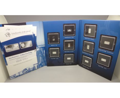 Masterpieces of Architectural on Official Silver-Coin Bars, 999/1000 silver proof, each 2.5g, Solomon Islands Issue 
