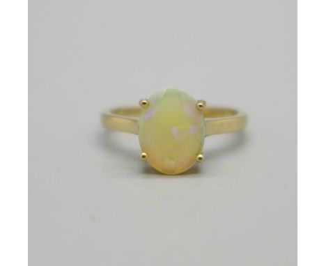 A 9ct gold and Ethiopian opal ring, 1.7g, L, with certificate 