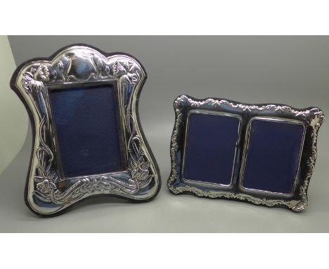 A John Bull &amp; Co. Art Nouveau style silver photograph frame, London 1983, and a Carrs double silver photo graph frame, bo
