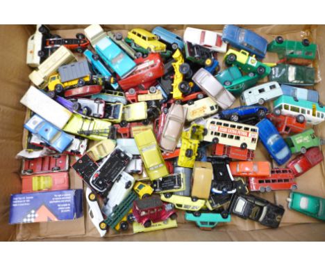 A collection of die-cast model vehicles, Matchbox, Hot Wheels, etc. 