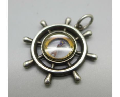 A Victorian silver compass fob in the form of a ship's wheel, Birmingham 1898, 31mm 