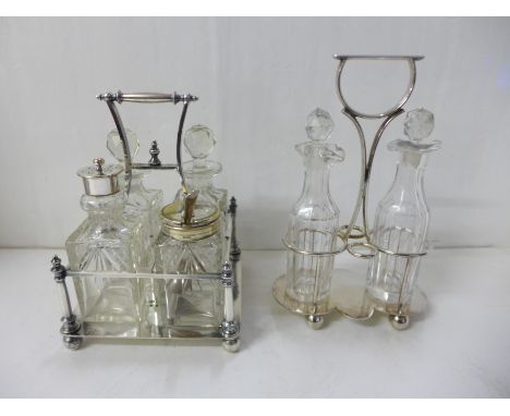 An Art Deco four bottle cruet, circa 1920, with original matching cut glass bottles and EPNS frame and a hand soldered EPNS o