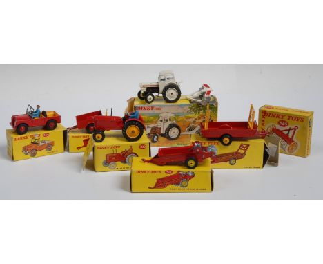 Dinky Toys - No 325 David Brown Tractor & Disc Harrow; No 300 Massey- Harris Tractor;  No 320 Harvest Trailer;  No 321 Massey