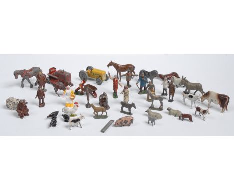 Hollow Cast Toys - metal farming figures and animals-  farmer and wife, farm hands, scarecrow, sheep, horses, cattle, pigs, c
