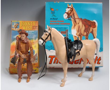 Marx Toys - Johnty West The Action Cowboy, within accessories , Equipment manual and original box; a Marx Toys Johnny West Ch